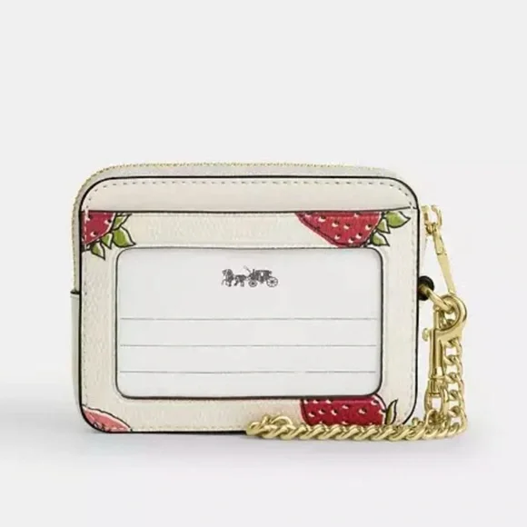 coach Zip Card Case With Strawberry Print car32 - Picture 2 of 4
